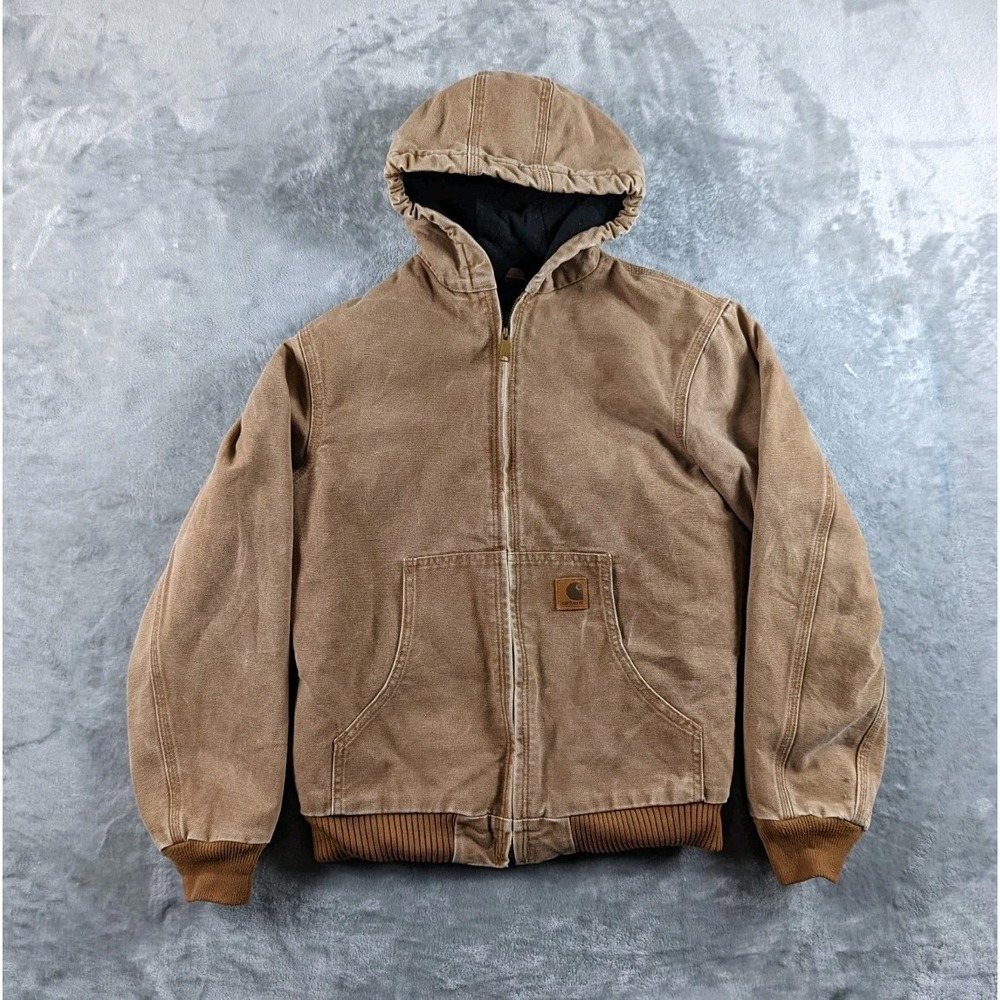 Carhartt Jacket Youth Boys XL 14/16 Brown Faded YYJ130 BRN Canvas Quilted Lined